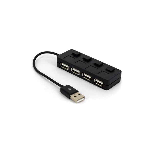 Концентратор Voltronic USB 2.0 to 4xUSB with LED buttons black (YT-H4L-B) - изображение 1