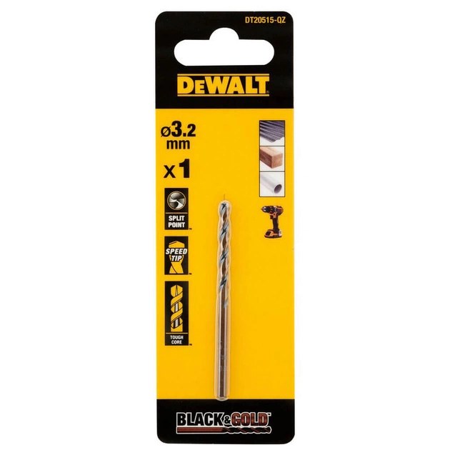 Сверло DeWALT по металлу Black & Gold,HSS-G, 3.2 х 65 х 36 мм (DT20515) - изображение 1