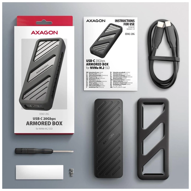 Кишеня зовнішня AXAGON USB-C 20Gbps metal box for M.2 NVMe SSD ARMORED (EEM2-20G) - picture 5