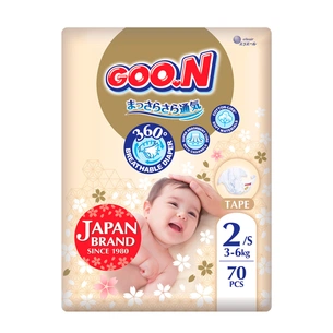 Підгузки GOO.N Premium Soft 3-6 кг Розмір 2 S на липучках 70 шт (F1010101-153) зображення 1