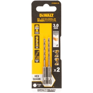 Свердло DeWALT по металу EXTREME IMPACT Black&Gold, HSS-G, 3 х 72 х 25,5 мм, 2 шт. (DT20602) зображення 1