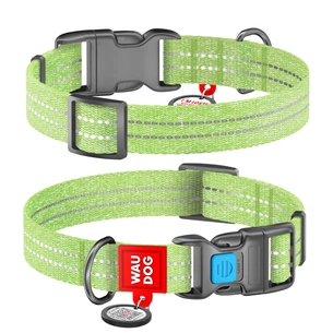 Нашийник для тварин WAUDOG Re-cotton з QR паспортом світловідбивний Ш 25 мм Д 37-58 см салатовий (02945) зображення 1
