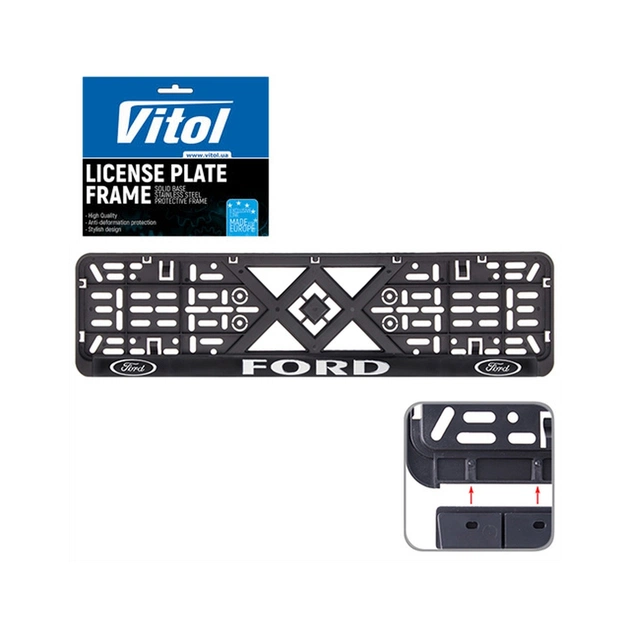 Рамка номерного знака Vitol з рельєфним написом FORD (RN-VCH-15650-SR-FR) - изображение 1