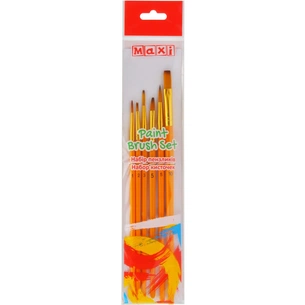 Пензлик для малювання Maxi набір 6 шт синтетичний ворс, пласкі (№ 2, 5, 10) круглі (№ 1, 3, 5) коротка ручка (MX60877) зображення 1