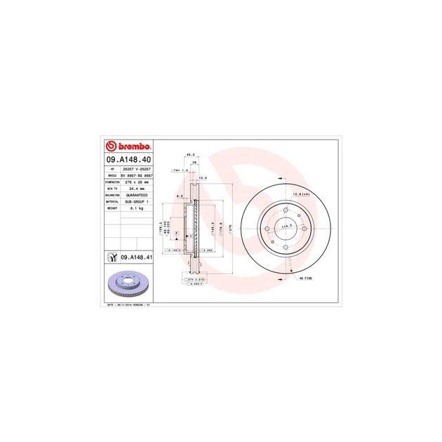 Гальмівний диск Brembo 09.A148.41 - зображення 1