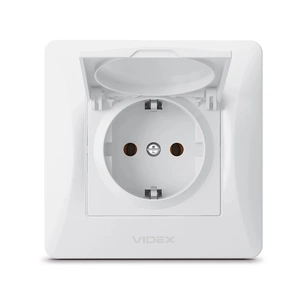 Розетка Videx BINERA 1ая із заземленням і кришкою (VF-BNSK) зображення 1