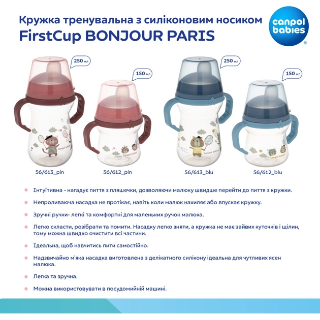 Поїльник-непроливайка Canpol babies Bonjour Paris з силіконовим носиком FirstCup 250 мл Рожева (56/613_pin) - picture 11