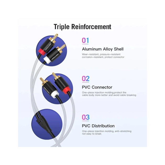 Кабель мультимедійний 2xRCA M to 2xRCA M 1.0m black Vention (VAB-R06-B100) - picture 7