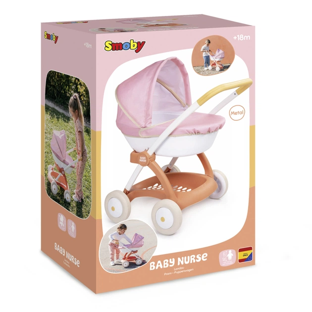 Коляска для ляльок Smoby Baby Nurse Теракотова пудра, люлька з корзиною, 18 міс.+ (7600254124) - picture 2