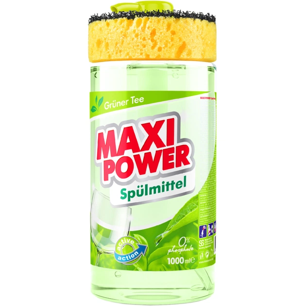 Засіб для ручного миття посуду Maxi Power Зелений чай 1000 мл (4823098411789) - изображение 1