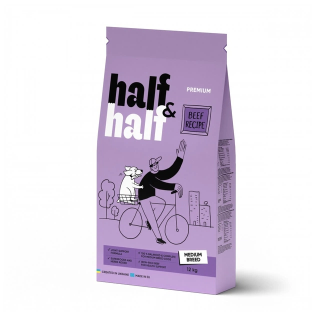Сухой корм для собак Half&Half для средних пород с говядиной 12 кг (4820261920758) - изображение 1