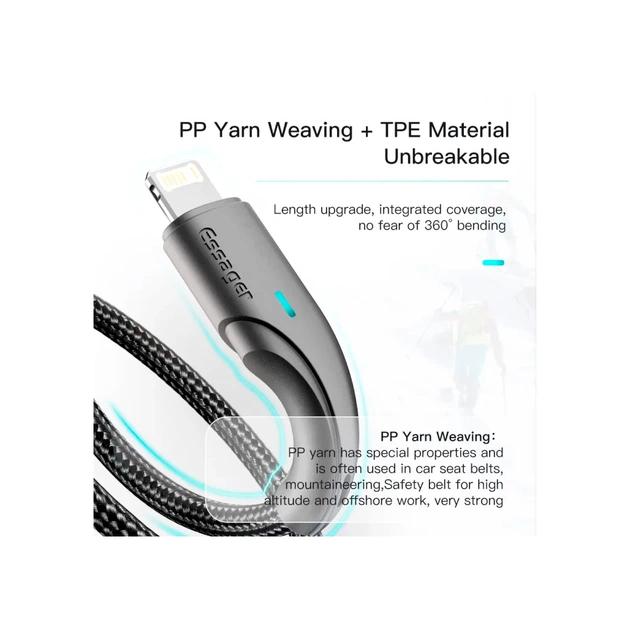 Дата кабель USB 2.0 AM to Lightning 1.0m 2.4A black Essager (EXCL-LS01) - picture 7