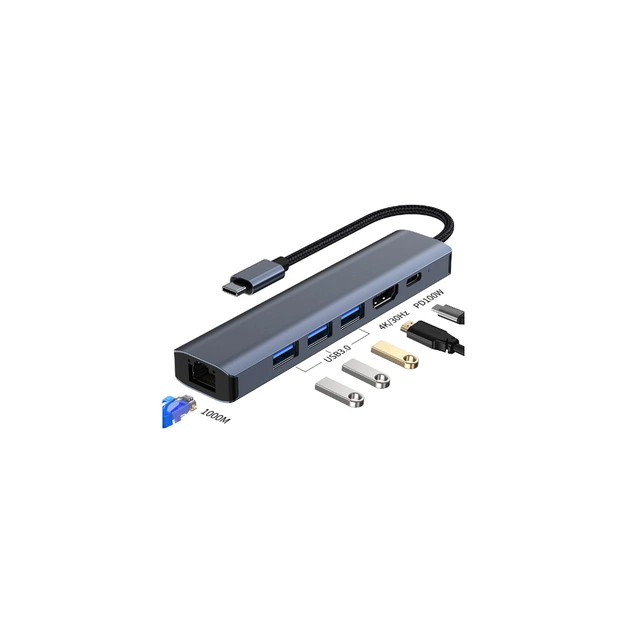 Концентратор Dynamode 7-in-1 USB-C to HDTV 4K/30Hz, 2хUSB3.0, RJ45, USB-C PD 100W, SD/MicroSD (BYL-2303) - picture 3