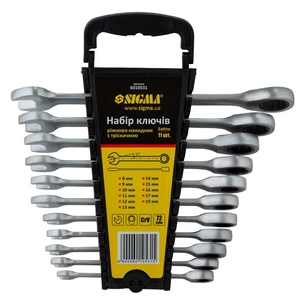 Ключ Sigma набір ріжково-накидних тріскачкові 11шт, 8-17, 19мм CrV (6010531) зображення 1