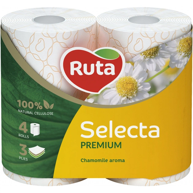 Туалетная бумага Ruta Selecta с ароматом ромашки 3 слоя 4 рулона (4820023744493) - изображение 1
