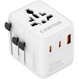 Зарядний пристрій Canyon OnTour 20 2xUCB-C + USB-A EU/UK/US/AUS 20W White (CNS-TA20W1005W) зображення 1