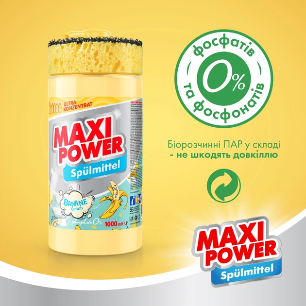 Средство для ручного мытья посуды Maxi Power Банан 1000 мл (4823098408499) - изображение 4