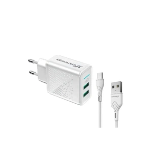 Зарядний пристрій Grand-X CH-60WT 2USB 5V 3.1A + USB-C cable (CH-60WT) зображення 1