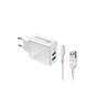 Зарядний пристрій Grand-X CH-60WT 2USB 5V 3.1A + USB-C cable (CH-60WT) - зменшене зображення 1
