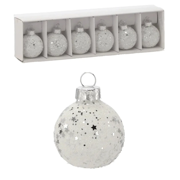 Ялинкова іграшка Chomik скляні кульки 6 шт, 4 см, білі з паєтками (5900779882164) - picture 3
