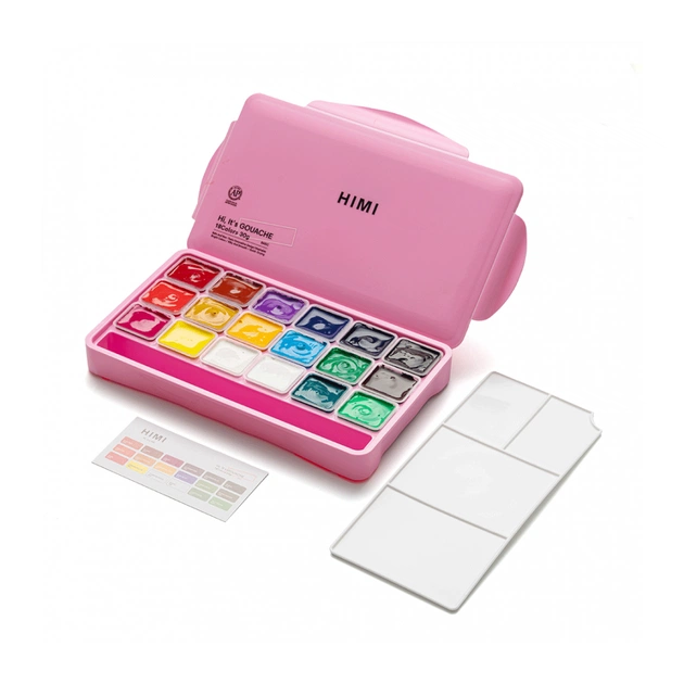 Гуашеві фарби HIMI Jelly Cup 18 кольори по 30 мл,, рожевий пластик.пенал (6974712453697) - picture 3