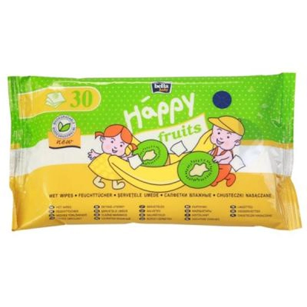 Дитячі вологі серветки Bella Baby Happy Fruits з ароматом банана та ківі 30 шт (5900516420871) - изображение 1