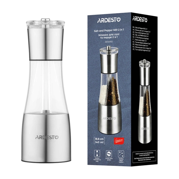 Млинок для спецій Ardesto Gemini, 140мл, акрил, нержавіюча сталь, прозорий (AR1419SS) - picture 10