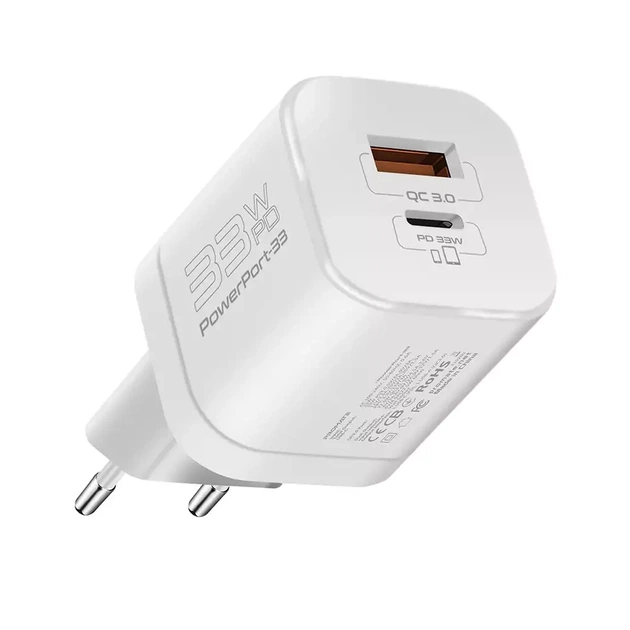 Зарядний пристрій Promate 33W USB-C + USB-A (powerport-33.white) - зображення 1