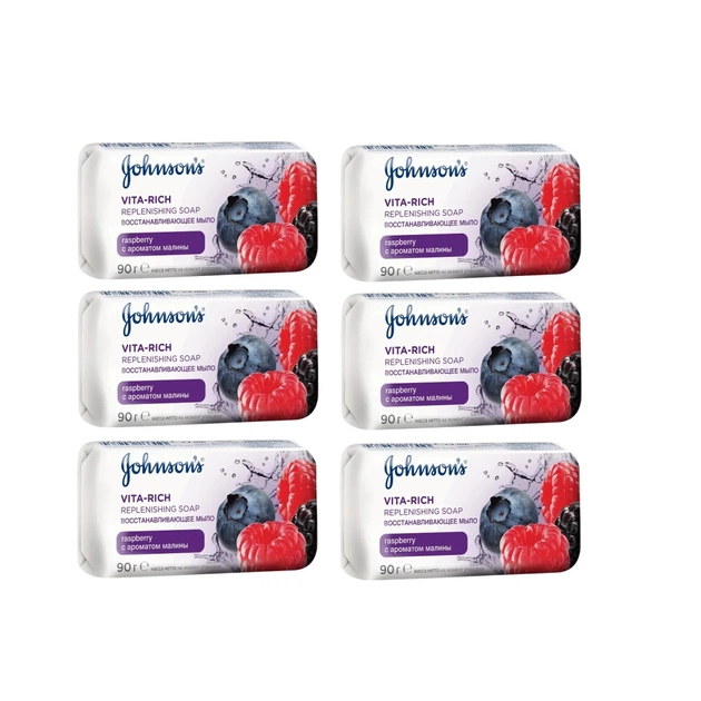 Дитяче мило Johnson’s baby Care Vita Rich Відновлювального з екстрактом малини 90 г х 6 шт. (3574661642741) - зображення 1