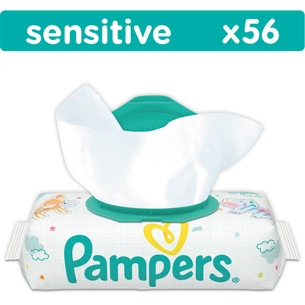 Дитячі вологі серветки Pampers Sensitive, 56 шт (4015400636649) зображення 1