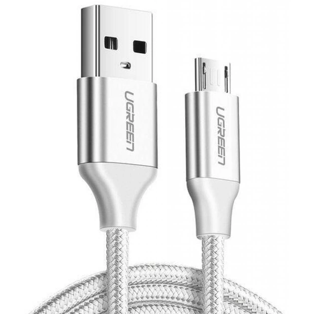 Дата кабель USB 2.0 AM to Micro 5P 1.0m US290 Aluminum Braid White Ugreen (60151) - изображение 1