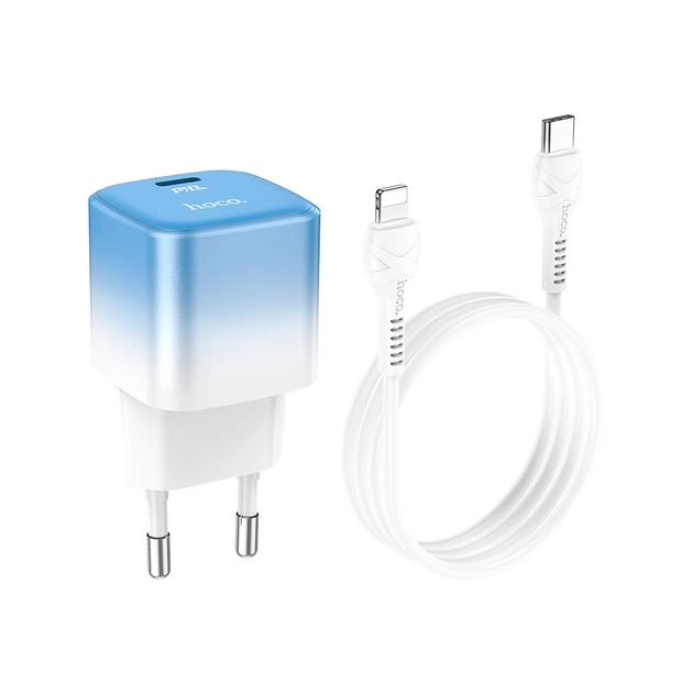 Зарядний пристрій HOCO C101A USB-C PD20W + cable USB-C to Lightning Ice Blue (6931474769381) - изображение 1
