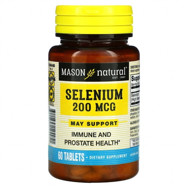 Минералы Mason Natural Селен 200 мкг, Selenium, 60 таблеток (MAV-12495) - изображение 1