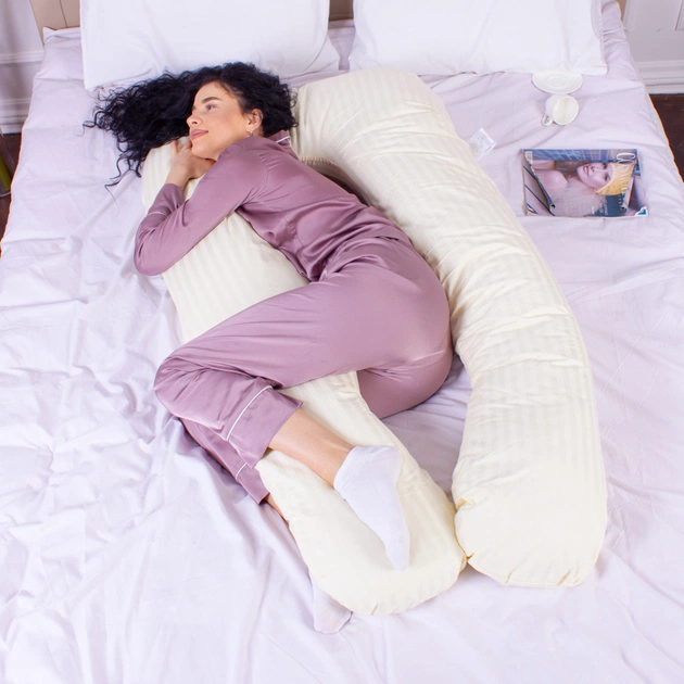 Подушка MirSon для вагітних та відпочинку Satin Stripe №8025 U-подібна Soft Yellow (2200006178637) - picture 2