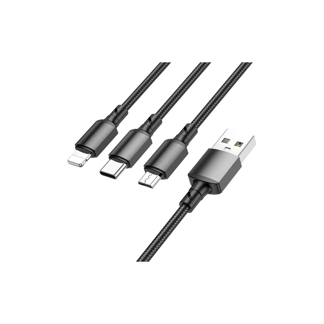 Дата кабель USB 2.0 AM to Lightning + Micro 5P + USB-C 1.0m black BOROFONE (6974443384666) - зображення 1