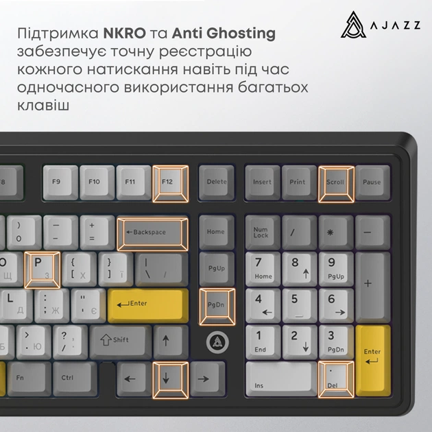 Клавіатура Ajazz AK980 MAX Magnetic Switch USB UA Black/Grey/Yellow (AK980-MAX-M-BGY) - picture 12