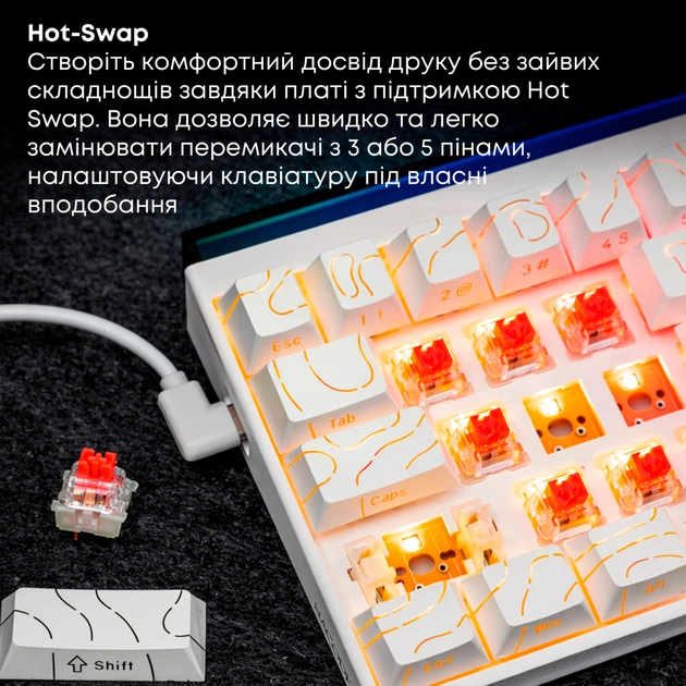 Клавіатура Ajazz NK68 Red Switch USB UA White (NK68-R-S-W) - picture 11