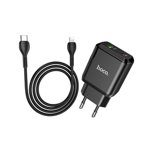 Зарядний пристрій HOCO N5 Favor dual port PD20W+QC3.0 (cable C to iP) Black (6931474738912) зображення 1