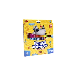 Олівці кольорові Школярик Тригранні Двосторонні З точилкою 24 шт 48 кольорів (312116004-UA) зображення 1