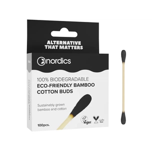 Ватні палички Nordics Бамбукові З активованим вугіллям 100 шт. (3800500324999) зображення 1