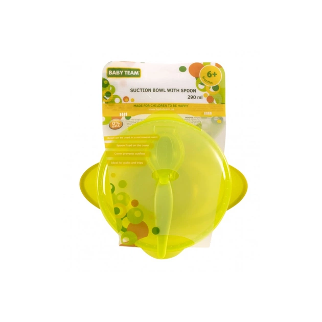 Набір дитячого посуду Baby Team на присосі з кришкою і ложкою 290 мл (6002_зелений) - picture 5