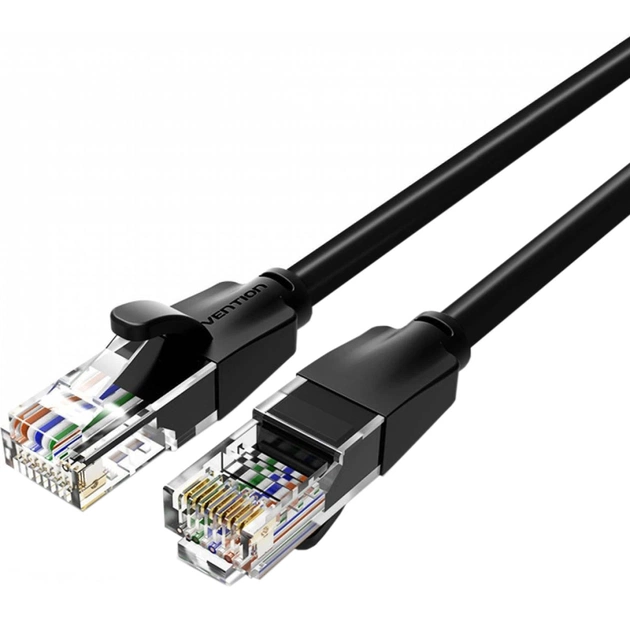 Патч-корд 1.5м, UTP cat 6 RJ-45 flat black Vention (IBJBG) - зображення 1