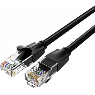 Патч-корд 1.5м, UTP cat 6 RJ-45 flat black Vention (IBJBG) зображення 1
