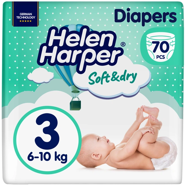 Підгузки Helen Harper Soft&Dry New Midi Розмір 3 (6-10 кг) 70 шт (2316773) - изображение 1