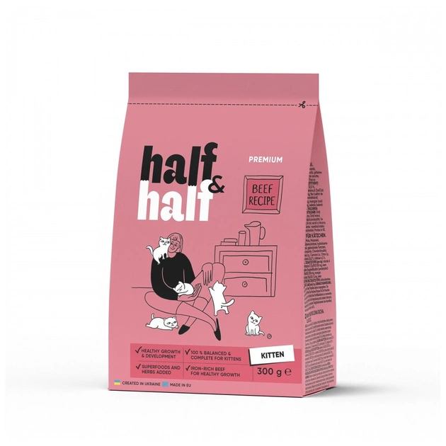 Сухой корм для кошек Half&Half для котят с говядиной 300 г (4820261920925) - изображение 1