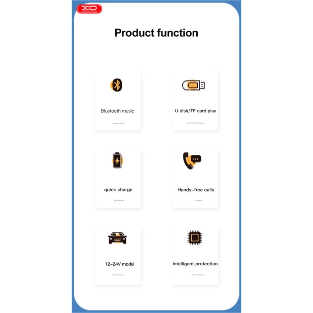 FM модулятор XO BCC08 автомобільний зарядний пристрій MP3/PD/2USB/3,1A Чорни (XO-BCC08) - picture 11