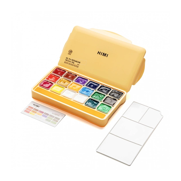 Гуашеві фарби HIMI Jelly Cup 18 кольори по 30 мл, жовтий пластик.пенал (6974712453703) - picture 4