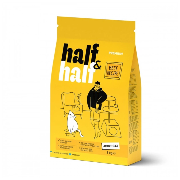 Сухий корм для кішок Half&Half з яловичиною 8 кг (4820261920857) - зображення 1