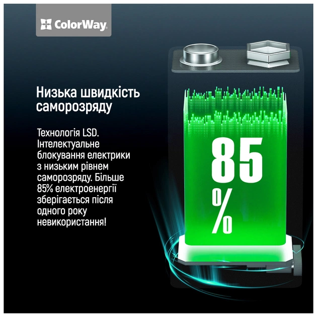 Акумулятор Крона USB-С 390 mAh 9V (Li-Polymer) ColorWay (CW-UB9V-06) - picture 12