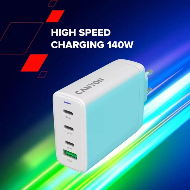 Зарядний пристрій Canyon CU140ACC GaN 150W 3xPD 1xQC EU White (CNS-CUW140ACC) - picture 7
